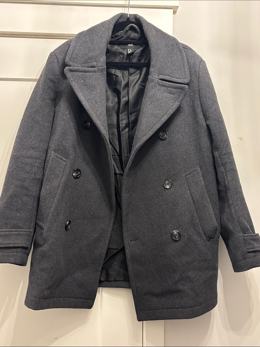 H&M Men's Charcoal Gray Double-Breasted Pea Coat